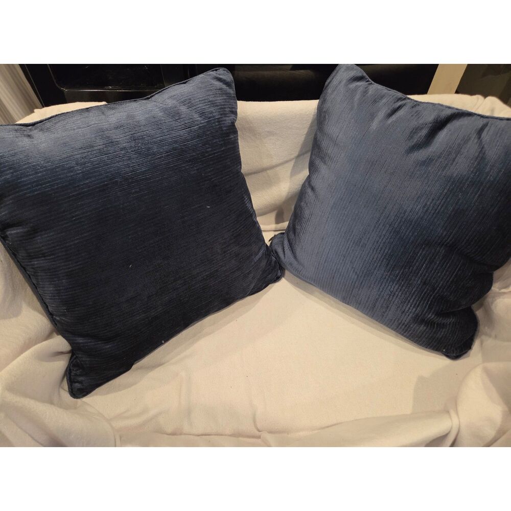 Set of 2 Pier 1 Imports Blue Ribbed Textured Velvet Throw Pillows SKU 3250150